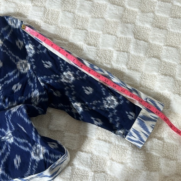 Chico’s Women’s Ikat Print Cotton Open Blazer Navy White Lightweight Size 1 M - Picture 8 of 8